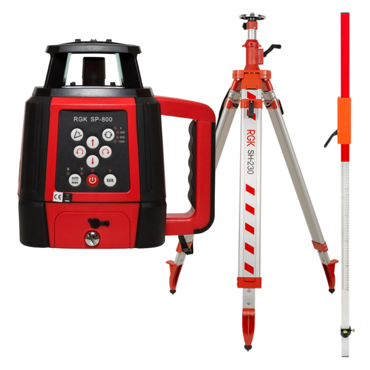 Комплект ротационный нивелир RGK SP-800 со штативом RGK SH-230 и рейкой RGK LR-2