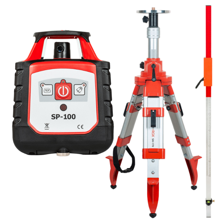 Комплект ротационный нивелир RGK SP-100 со штативом RGK SH-170 и рейкой RGK LR-2