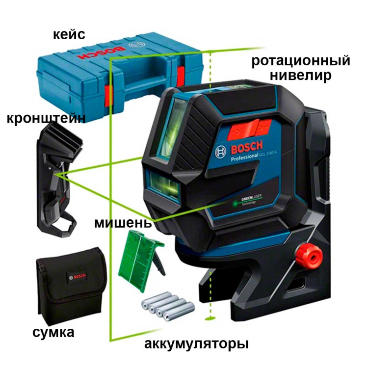 Лазерный нивелир Bosch GCL 2-50 G + RM 10 + кейс