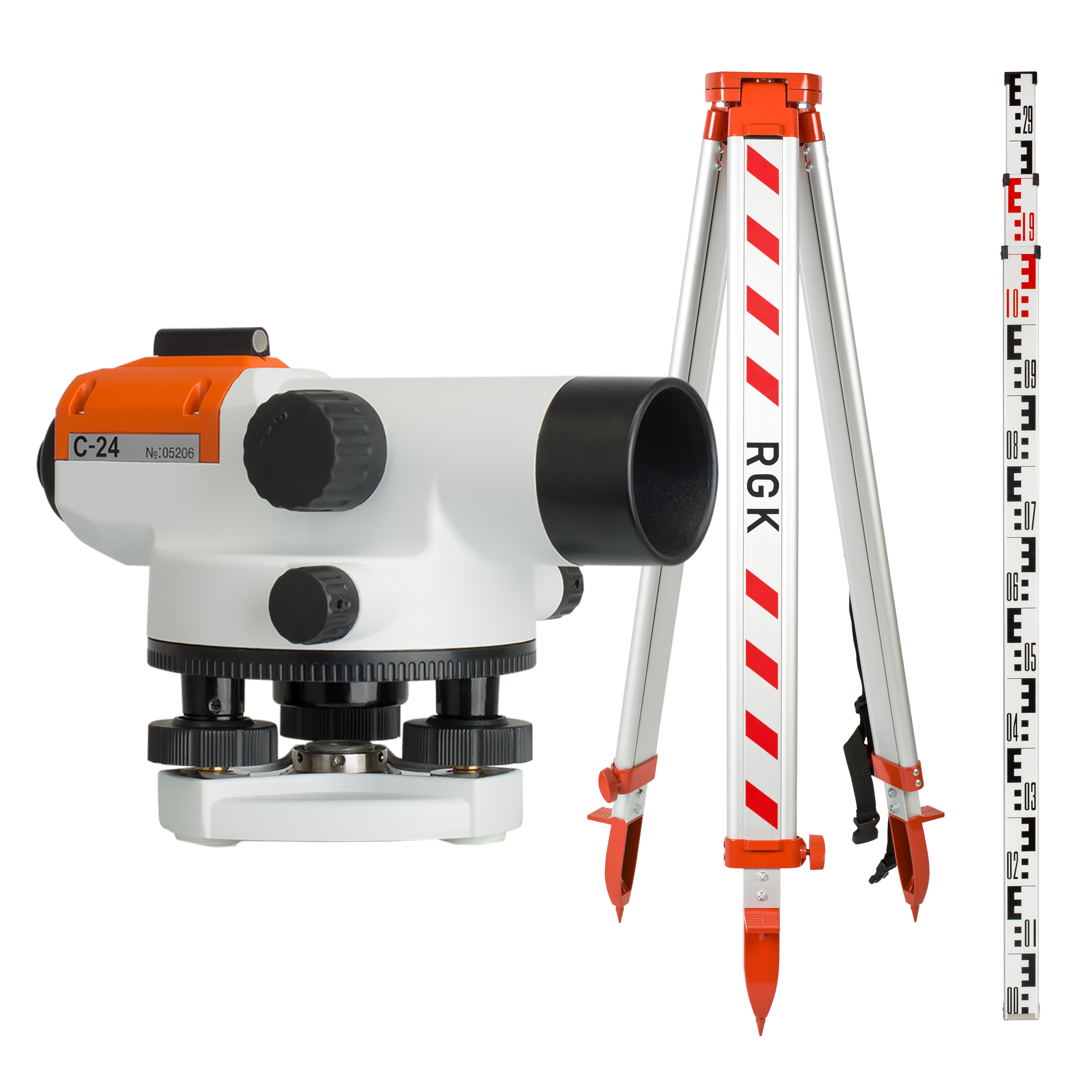 Комплект - оптический нивелир RGK C-24, рейка RGK TS-7 и штатив RGK S6-N