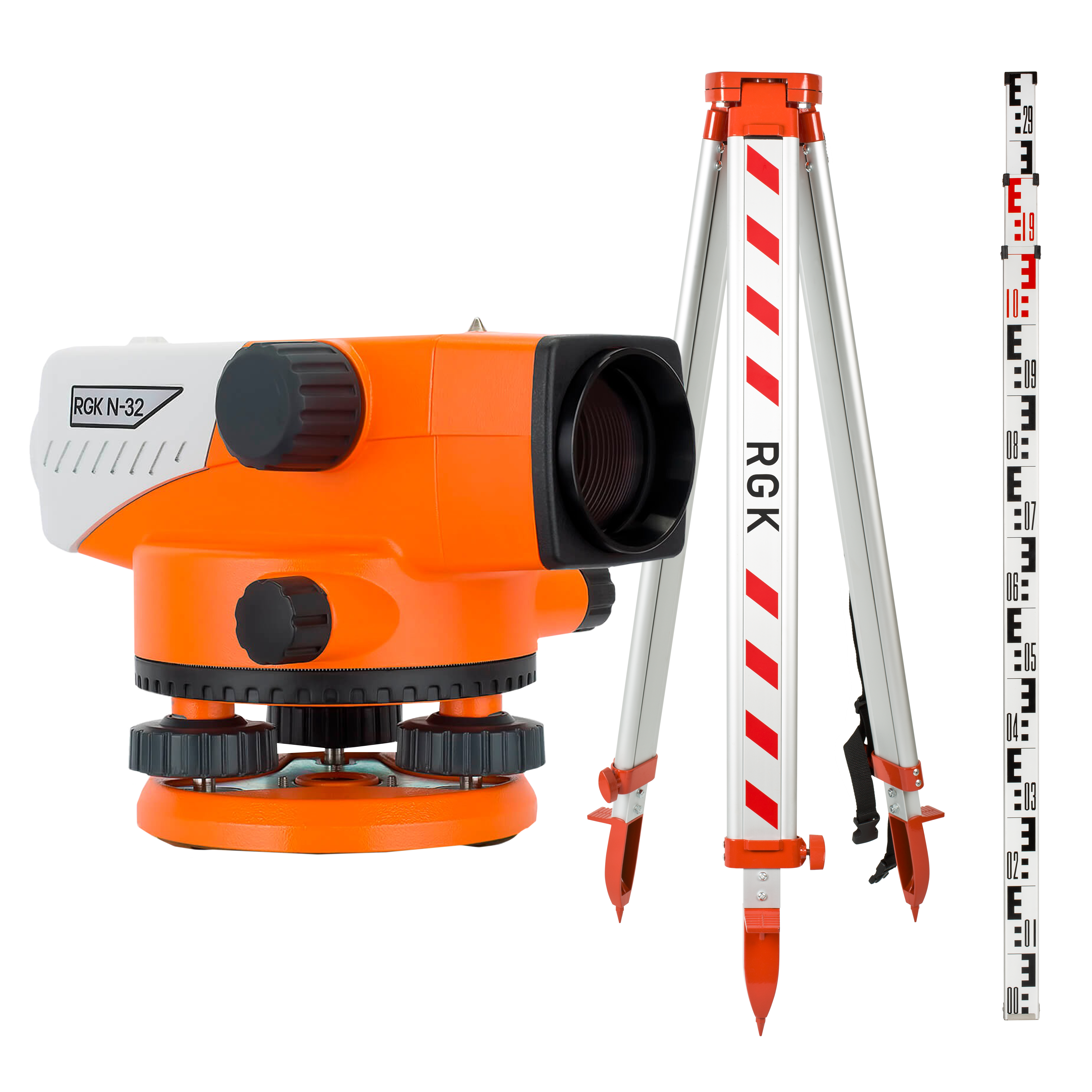 Комплект - оптический нивелир RGK N-32, рейка AMO S3 и штатив RGK S6-N