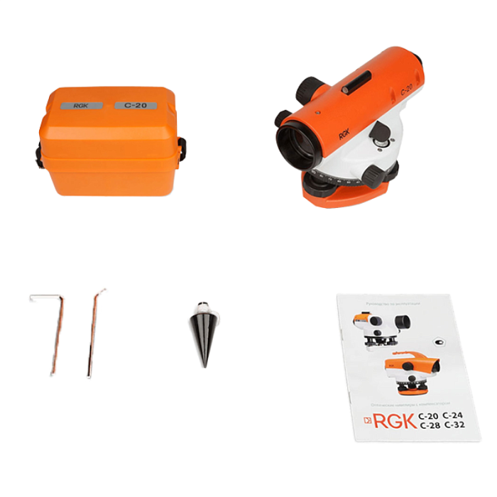 Комплект - оптический нивелир RGK C-20, рейка AMO S5 и штатив RGK S6-Z