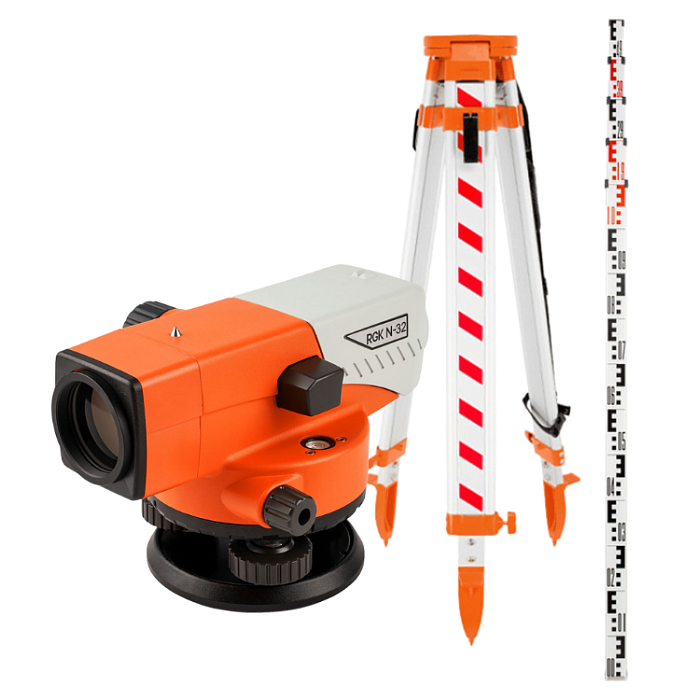 Комплект - оптический нивелир RGK N-32, рейка RGK TS-7 и штатив RGK S6-Z