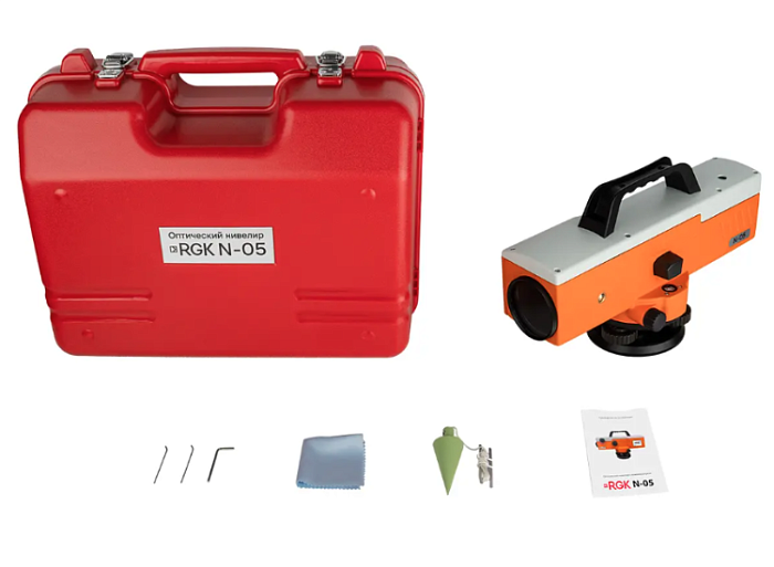 Оптический нивелир RGK N-05, рейки RGK INVAR 52 и штатив RGK ST15